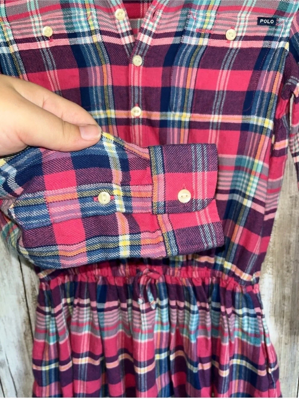 Polo Ralph Lauren Girls Plaid Shirt Dress Size 10 Pink Flannel